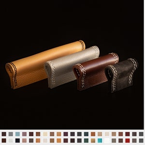 Leather cabinet handles, leather pulls, leather drawer pulls, cabinet pulls, leather door handles in rustic design, CHALET-PRESTIGE Series