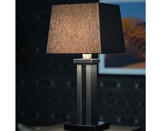 Lampe de table moderne en noir - BEVERLY - avec cuir élégant dans un design moderne unique, lampe de table esthétique, lampe artisanale