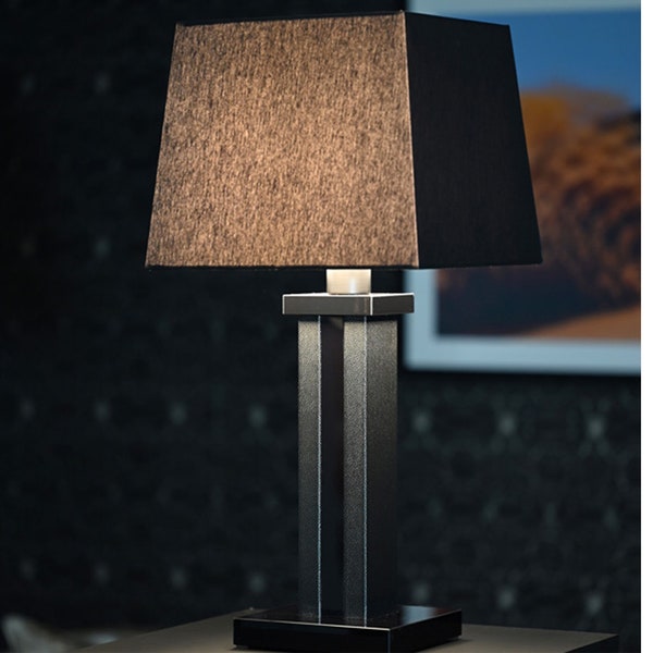 Modern table lamp in black - BEVERLY - with elegant leather in unique modern design, aesthetic table lamp, architectural handcrafted lamp