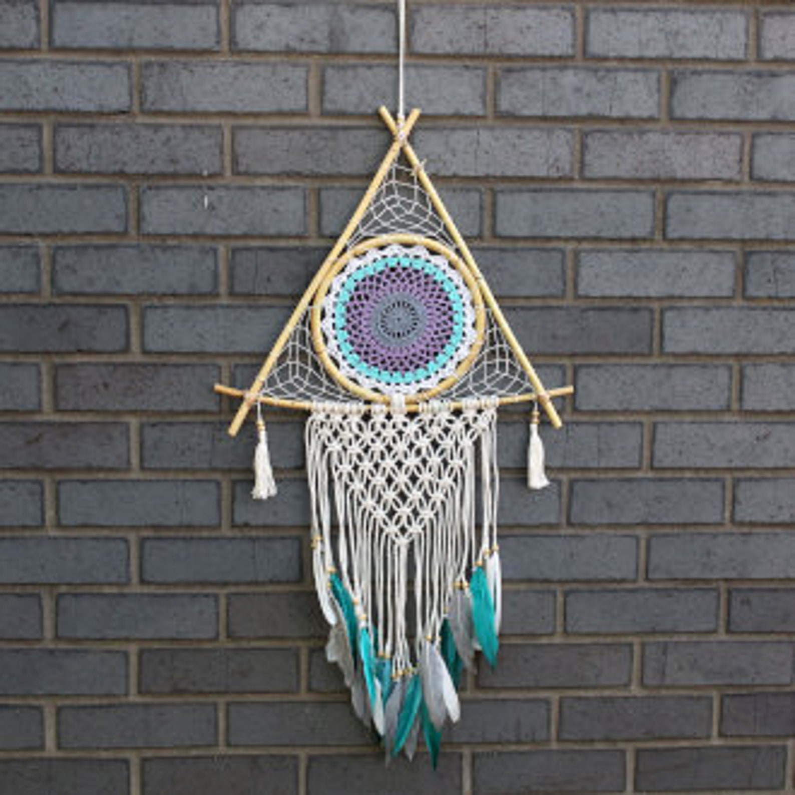 Macrame Pyramid Protection Dream Catcher: Macrame Pyramid White/turquoise - Etsy
