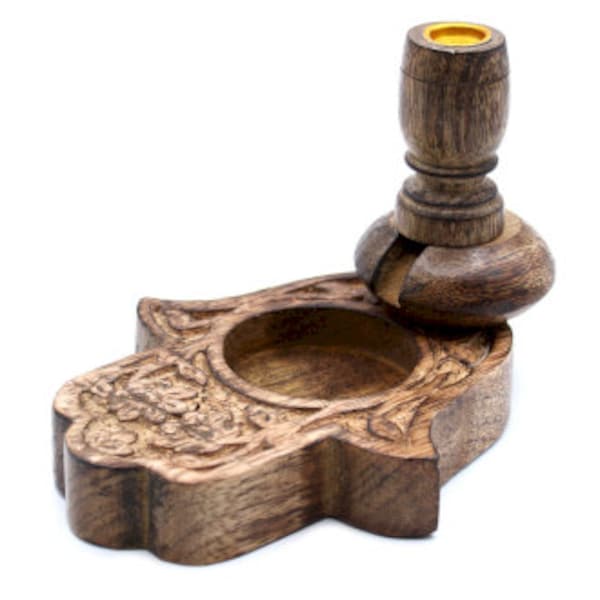 Small Mango Wood Backflow Burner: Hamsa