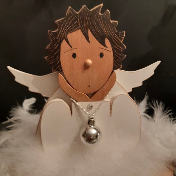 Wooden figure Sauterelle* guardian angel bust angel lucky charm gift with slipper approx. 20 cm