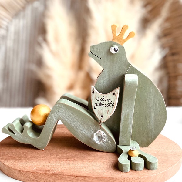 Holzfigur Sauterelle* Froschkönig Frosch König Glücksbringer  Dots  18,5 cm hoch Glück Geschenk Deko