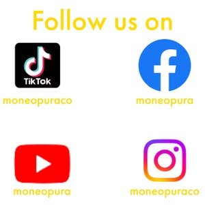 May include: White background with the text "Follow us on" in yellow. The image features social media icons for TikTok, Facebook, YouTube, and Instagram, each with a corresponding username in yellow.