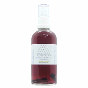 Tónico facial natural - Tónico facial - Tónico facial - Iluminador facial - Agua micelar - Tónico de agua de rosas e hibisco - Orgánico