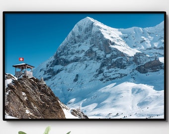 Zwitserse landschapsprint van skistation Wengen in de Zwitserse Alpen | Eiger print Zwitserland landschap print | Jungfrau regio poster |