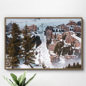 Póster mural de los Alpes franceses de la estación de esquí de Avoriaz / Estación de esquí francesa / Paisaje invernal de Francia / Decoración de pared alpina