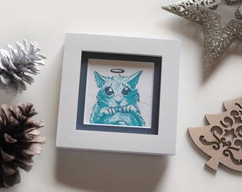 Kleine blauwe kat frame te bieden - Leuke vierkante illustratie voor kattenfans