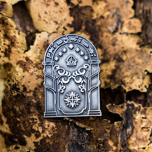 Gates of Moria - antique silver - custom engraving - enamel pin - lotr jewelry - fantasy pin - dwarven pin - lotr pin - Osobized gift