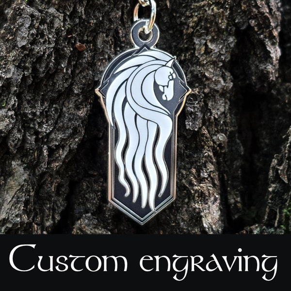 Rohirrim Banner - Silver - Custom engraving - Riders of Rohan - lotr jewelry - rohan jewelery - elvish jewelery - horse keychain -Theoden