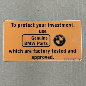 1x Informatiesticker &quot;Origineel BMW-onderdeel&quot; USA-versie E30, E36, E28, E34, E24, E23, E32, E31 #2121501