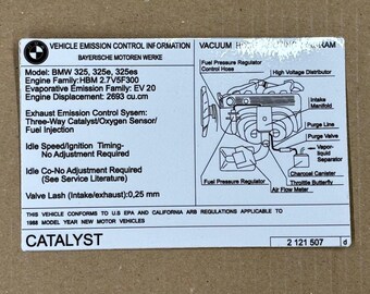 1x Information Sticker Decal CATALYST BMW E30 325 325e 325es
