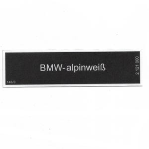 May include: A black and white label with the text "BMW-alpinweiß" and the number "2 121 000".