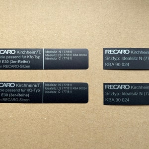 4pcs Stickers for BMW E30 Recaro seats and consoles