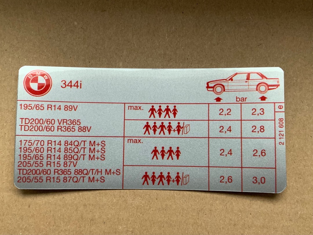 1x Tire Size and Pressure BMW E30 344i V8 Swap Custom Label Etsy