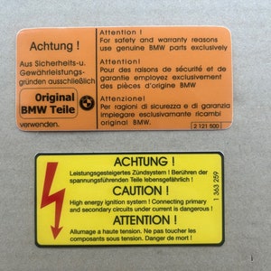 2x BMW warning decals stickers E30 E28 E31 E32 E34 E36 #1363259 #2121500