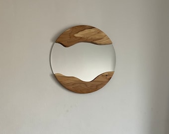 Yew Wood Round Wall Mirror: Live Edge Rustic Home Decor