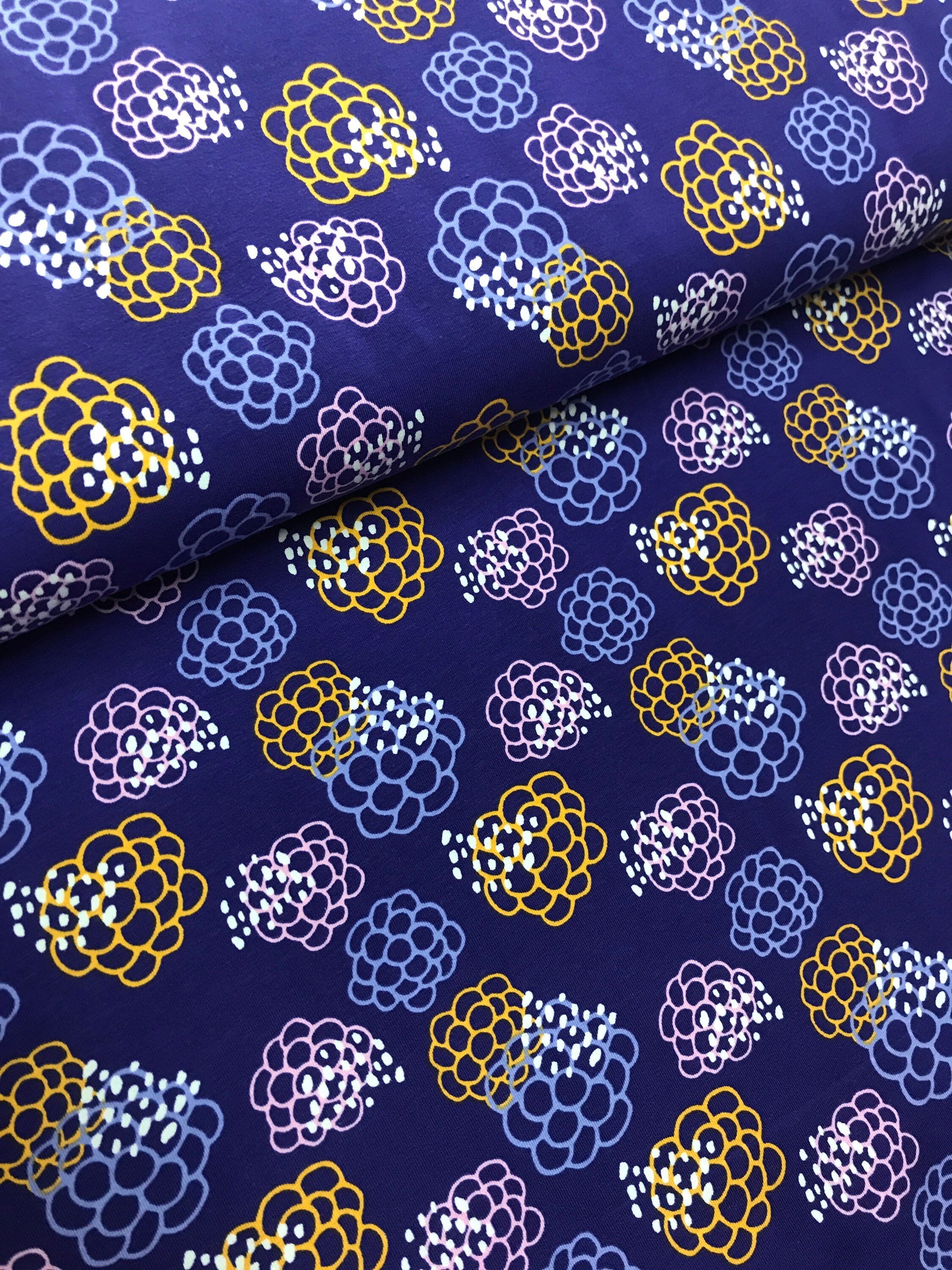 Jersey Organic Cotton Pattern Flowers Blue