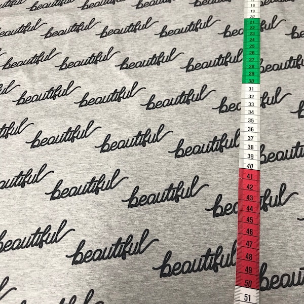 Lillestoff Wunder Pop Schriftzug Beautiful Jersey grau Wording Reststück 40 cm