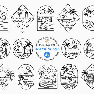 Strandscen SVG-paket: 24 sommarlinjekonst clipart-designer