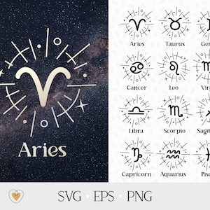 Signes du zodiaque svg Bundle, Horoscope png, Zodiac png, Astrologie fichiers coupés
