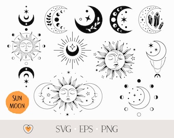 Celestial Sun and Moon SVG Bundle: Witchy Graphics (PNG, EPS)