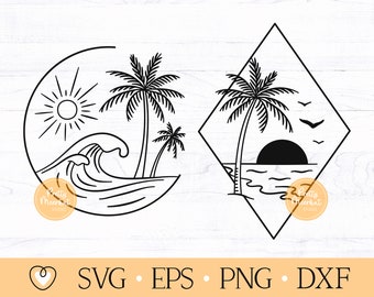 Tropical Beach Scene SVG: Palm Tree Island Designs (Digital Files)