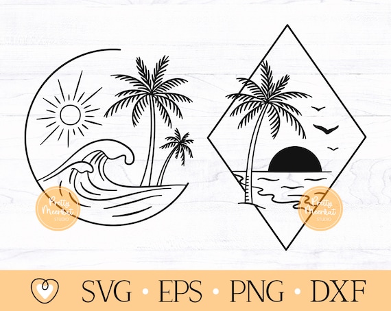 Tropical Beach Scene SVG: Palm Tree Island Designs (Digital Files)