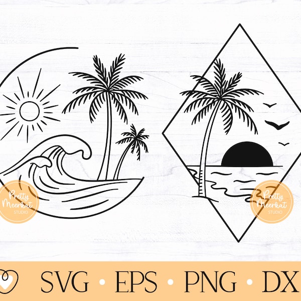 Beach Scene svg, Tropical Island svg, Ocean svg, Palm Tree svg