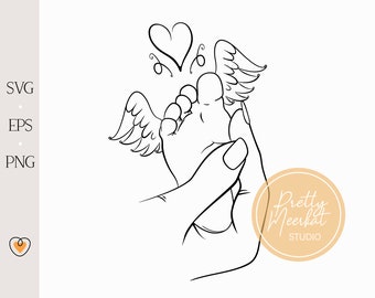 Baby loss memorial svg, Baby foot in adults hand svg, Baby foot with angel wings svg, png files