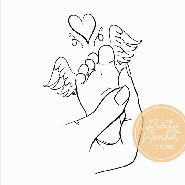 Baby loss memorial svg, Baby foot in adults hand svg, Baby foot with angel wings svg, png files