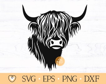 ハイランド牛 svg、ハイランド牛の頭 svg、png、dxf