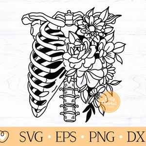 Rib Cage and Flowers svg, Floral Rib Cage svg, Skeleton svg, png