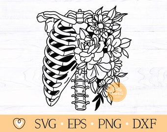 Floral Rib Cage SVG: Skeleton Flower Design (Digital Files)