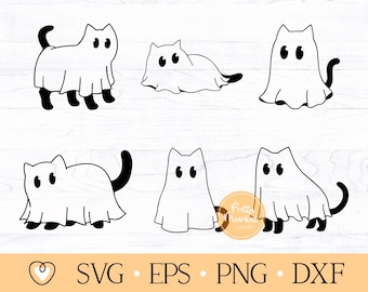 Cute Ghost Cat SVG, Halloween Clipart (Digital Files)