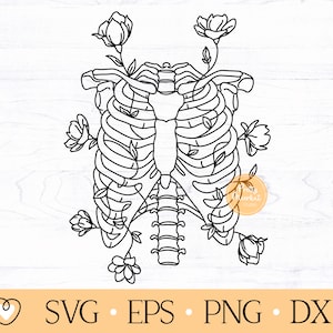 Rib Cage and Wildflowers svg, Floral Rib Cage svg, Skeleton svg, png