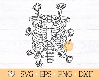 Floral ribbenkast SVG: illustratie wilde bloem skelet (digitale bestanden)