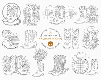 Cowboy Boots SVG Clipart Bundle | Cowgirl Boots & Western Line Art Designs