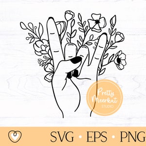 Rock on hand svg, Heavy metal hand with flowers svg, Sign of the horns svg, png files