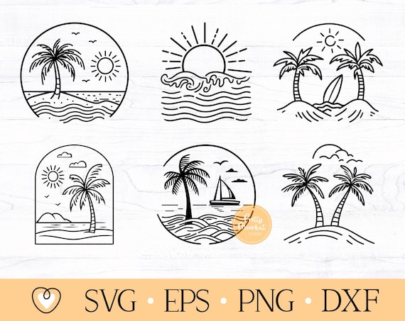 Tropical Beach SVG | Palm Tree Clipart | PNG, DXF Files for Summer Designs