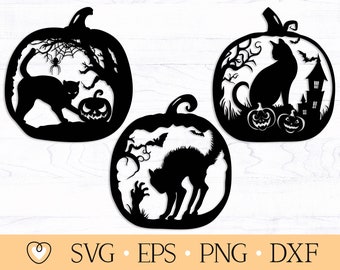 Halloween Pumpkin Black Cat SVG Bundle: Spooky Scene Decor (Digital Files)