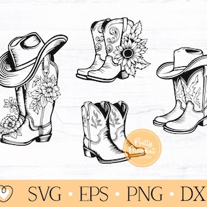 Cowboy Boots svg, Cowboy Boots svg Bundle, Cowgirl Boots svg, Western Boots svg, Rodeo svg, Cowboy Hat Svg, Floral Boots svg, png