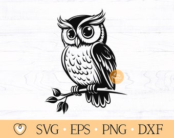 枝にとまるフクロウ SVG: クリップアート、PNG、DXF ファイル