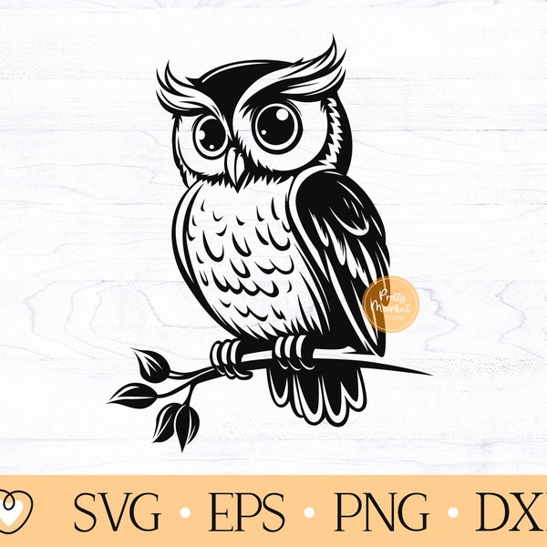 Owl svg, Owl on a Branch svg, Owl Clipart, png, dxf