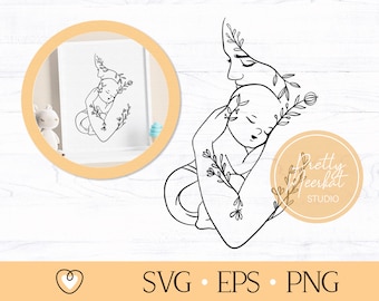 Mom and Baby Floral Illustration: SVG, PNG Files