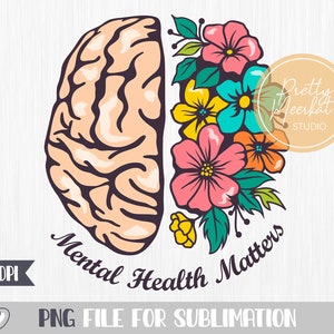 Psychische Gesundheit png, Blume Gehirn png, Sublimation Datei