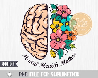Mental health png, Flower brain png, Sublimation file