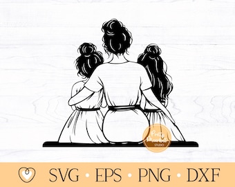 Mère et filles SVG : maman avec deux filles (fichiers numériques)