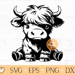 Süße Highland Kuh sitzend svg, Baby Highland Kuh svg, Highland Kuh Clipart, png