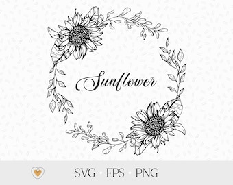 Sunflower Wreath SVG: Floral Border Clipart (PNG, EPS)